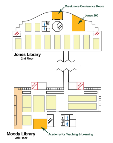 Map to Creekmore Conference Room and Jones 200 activity spaces.